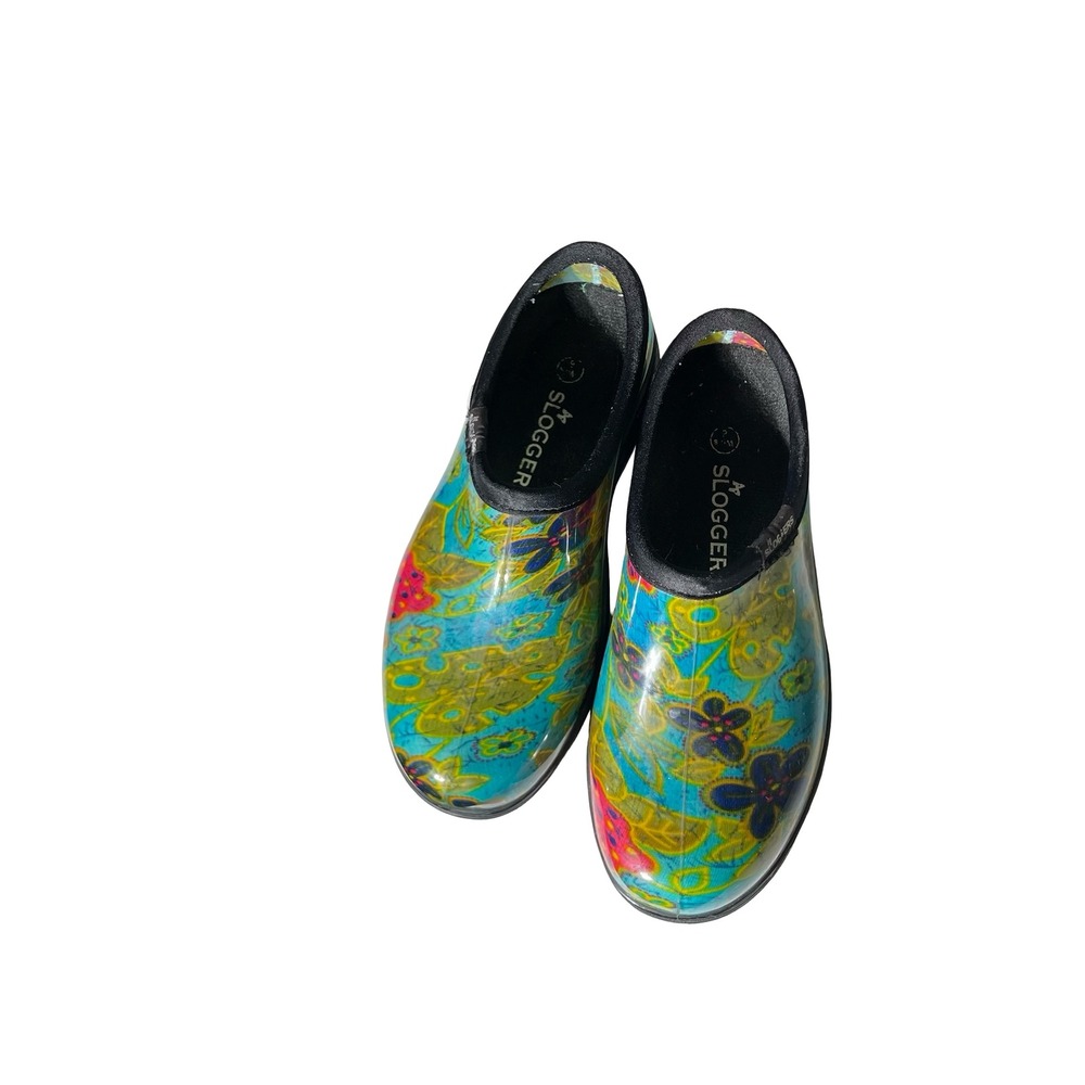 Sloggers Garden Shoes Womens 6 Turquoise Batik Floral Waterproof Clogs Slip On